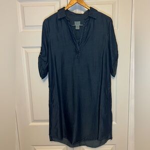 Andrea Jovine Denim Blue Shirt Dress 100% Tencel Size M